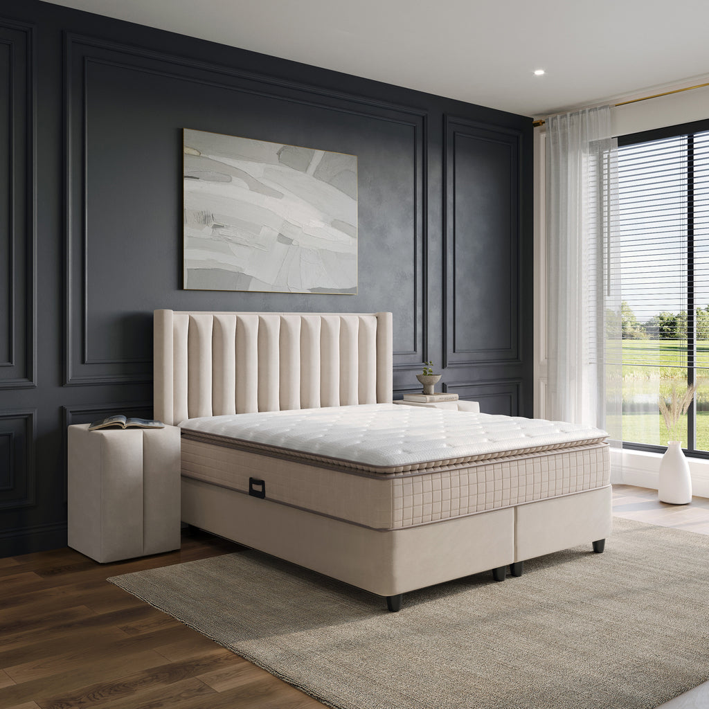 Opbergboxspring Blackpearl Beige 90x200