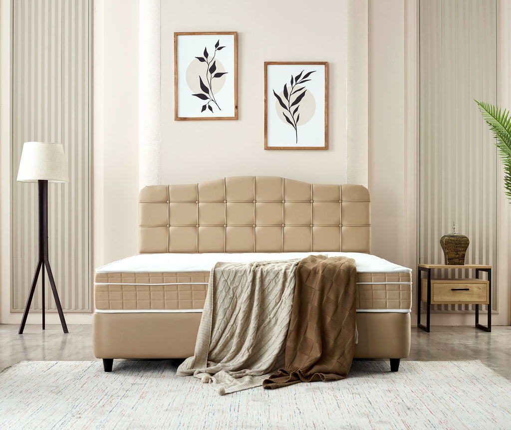 Storage Boxspring Marrakech Kunstleer Beige 140x200
