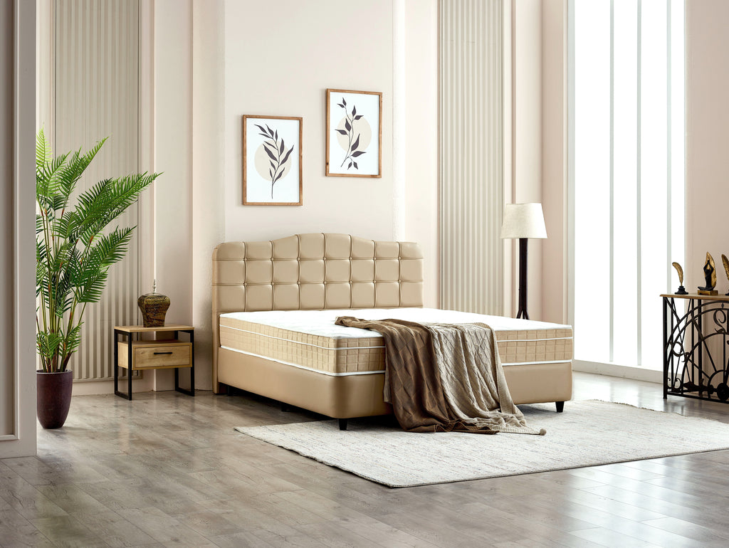 Storage Boxspring Marrakech Kunstleer Beige 140x200