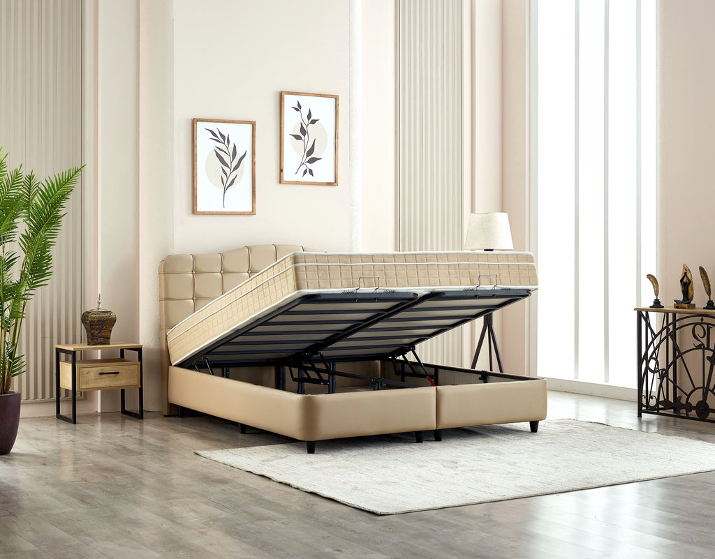Storage Boxspring Marrakech Kunstleer Beige 140x200