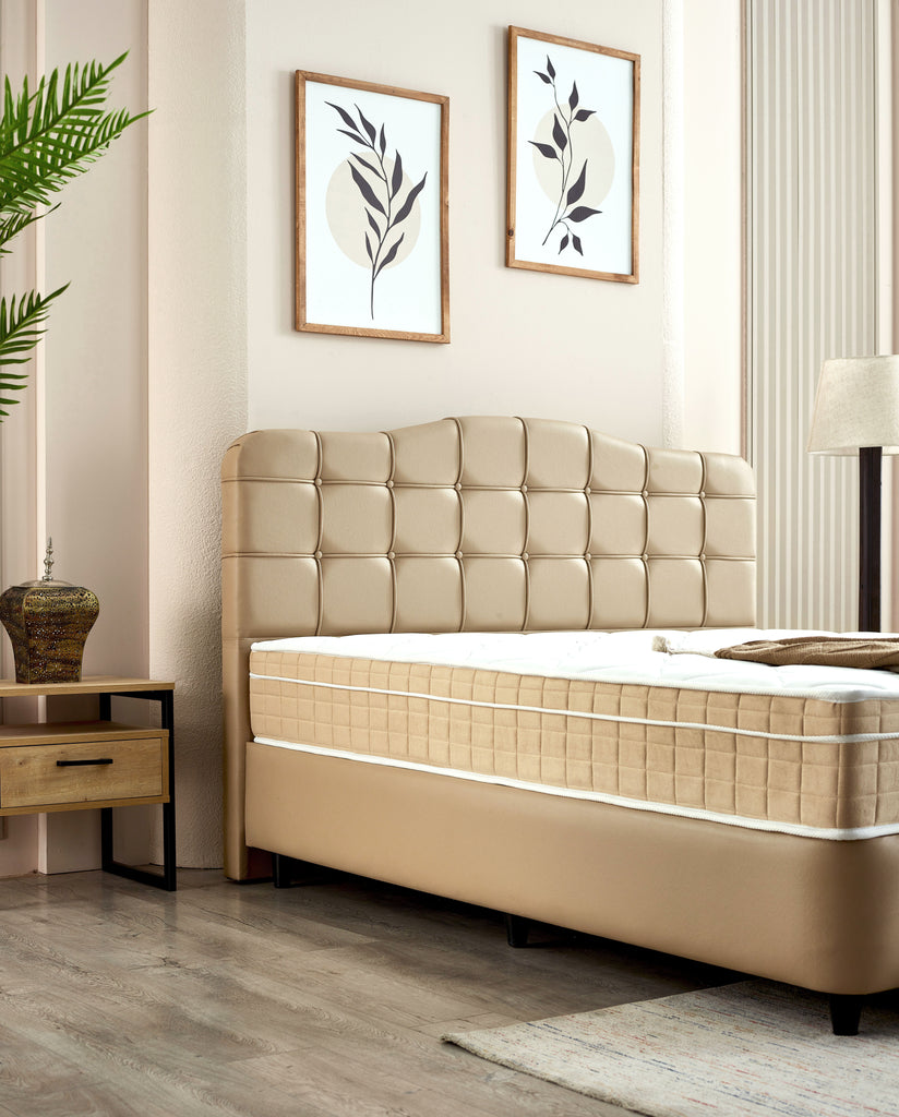 Storage Boxspring Marrakech Kunstleer Beige 140x200