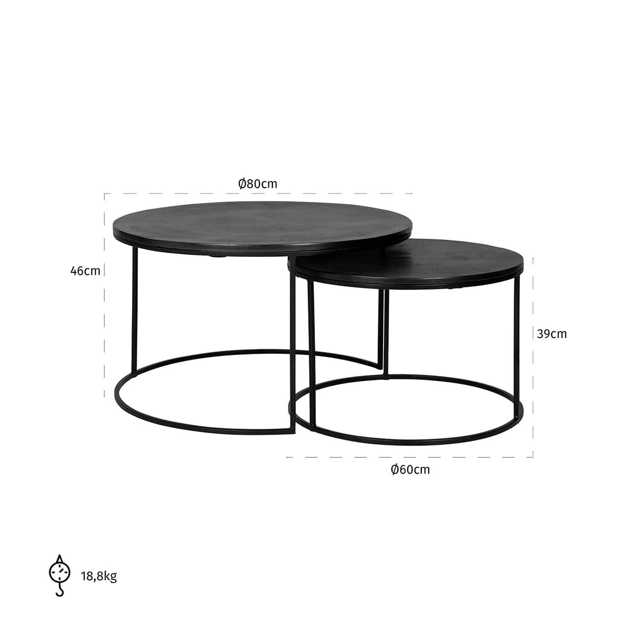 Richmond Salontafel Bolder set van 2 aluminium zwart (Black)