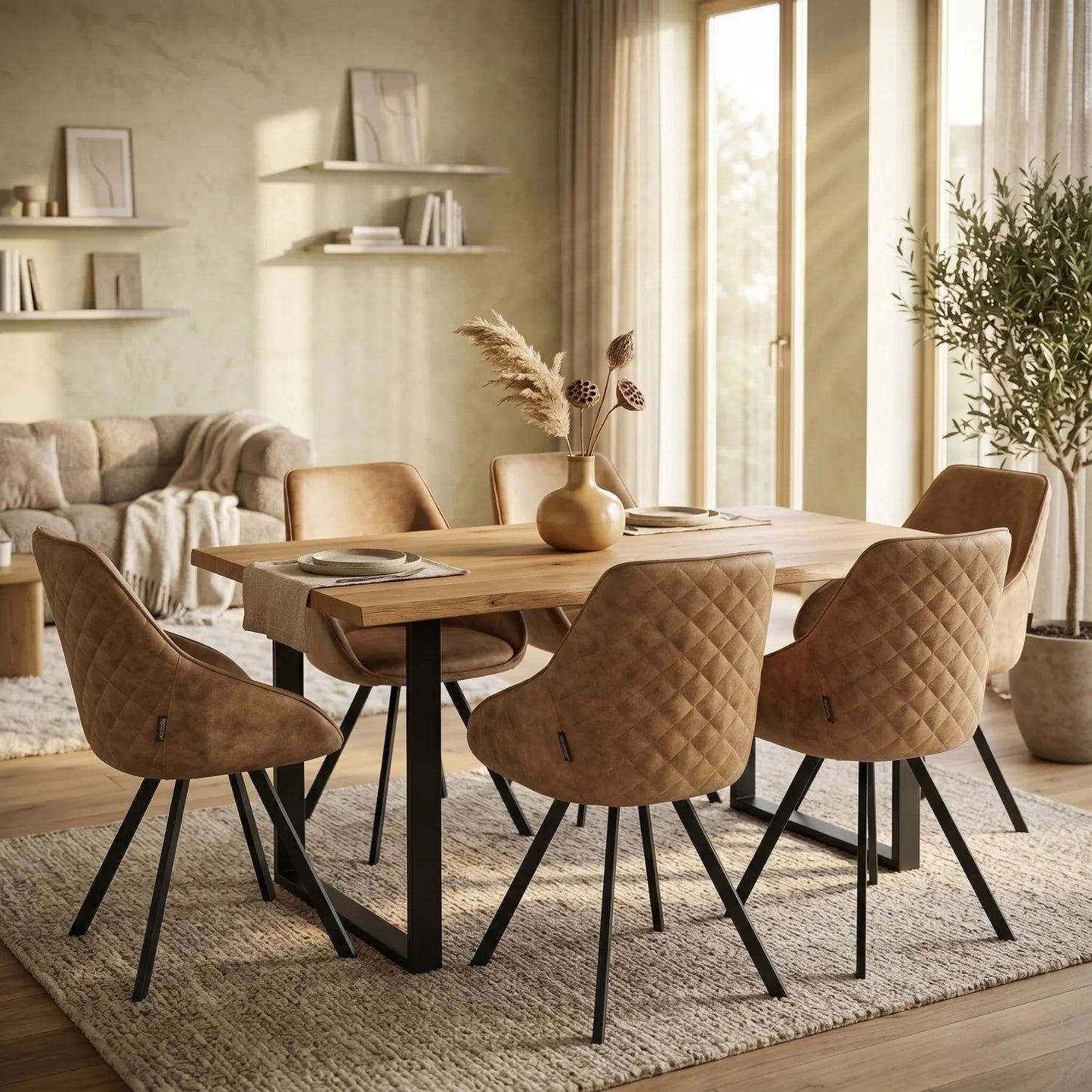 Twisty Eetkamerstoel - Beige Microfiber - Draaibaar - €85/stuk | SET VAN 2